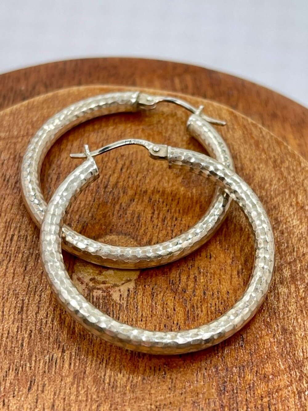 Sterling Silver Hammered Hoop Earrings 925 Textured Artisan Hoops